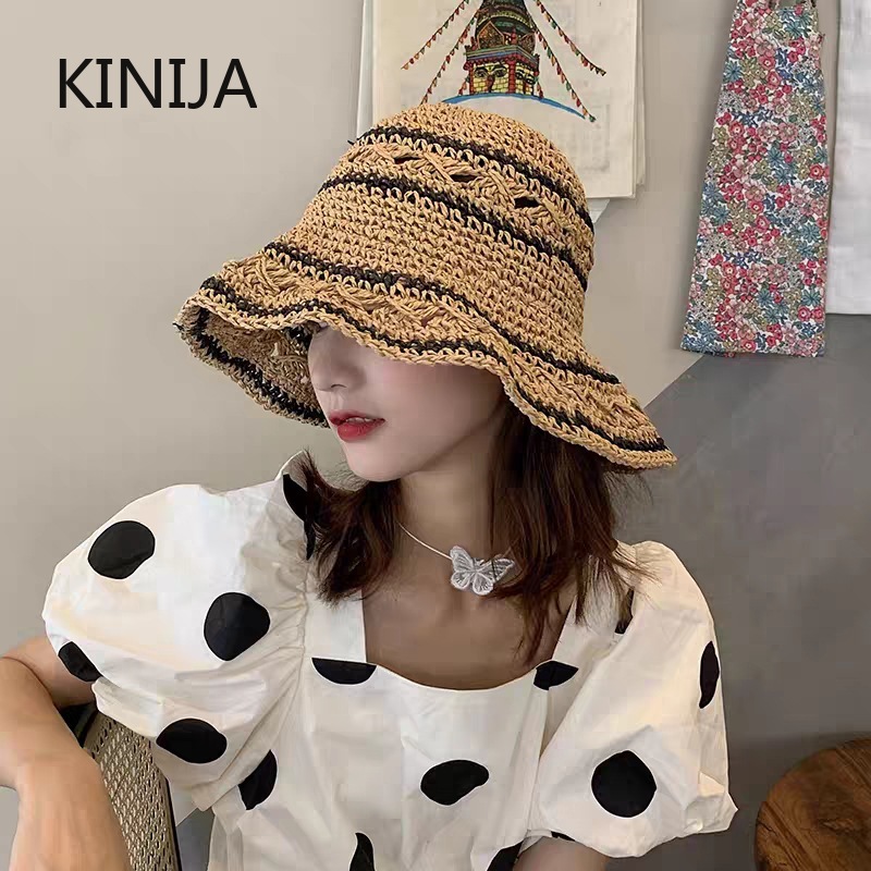 Summer Hat Women Straw Sun Hat - Bucket Hat Straw 评论和价格