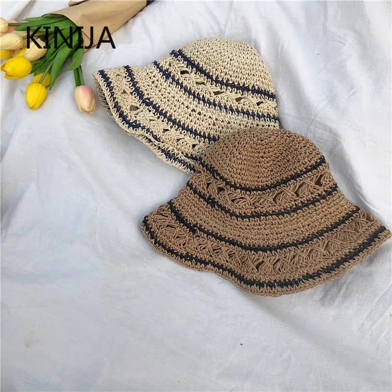 Summer Hat Women Straw Sun Hat - Bucket Hat Straw 评论和价格
